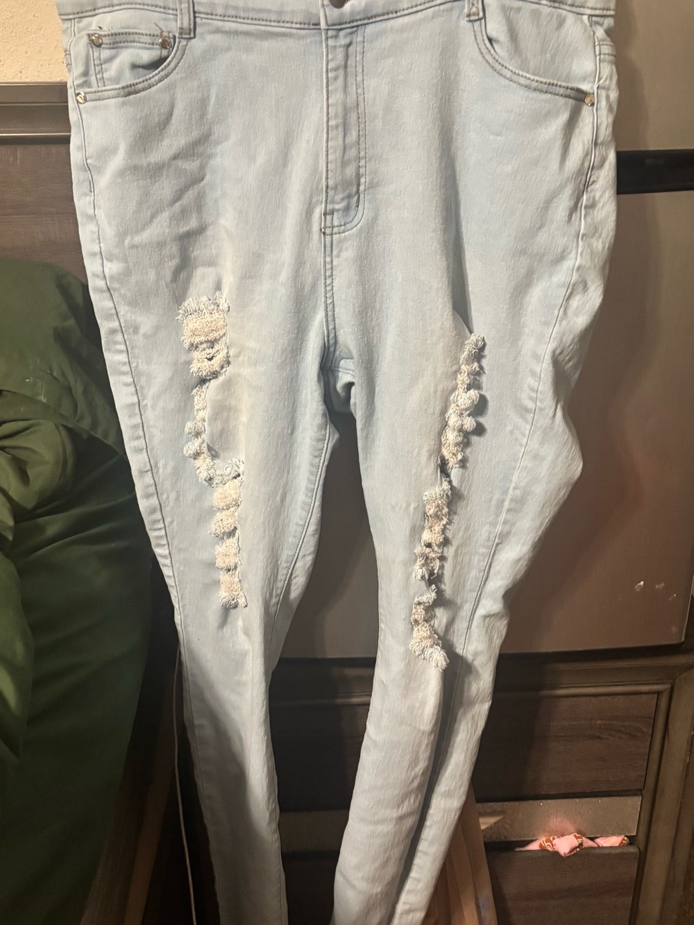 Fashion Nova Light Blue Skinny Jeans with Frayed Distress